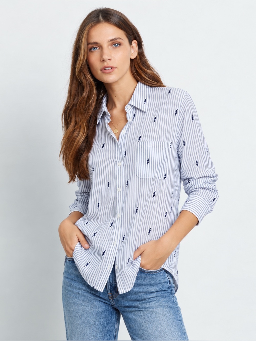Rails Rocsi Flocked Lightening Pinstripe Print Shirt Size Small